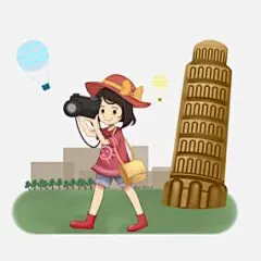 斜塔旅游人物拍照插画