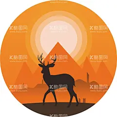 微光插画  - 源文件下载【酷图网】微光插画,插画,鹿,山,阳光,城市,黄色,