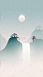 夏日中国风-扁平渐变山水图片背景