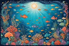 海鱼大海珊瑚游鱼鱼类插画图片