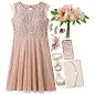 A fashion look from July 2016 featuring beaded dress, heeled sandals and pink purse. Browse and shop related looks.