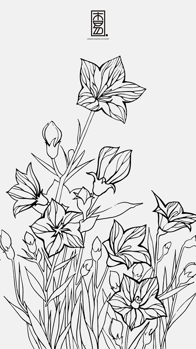 春季# #花卉# #植物# #自然# #线描# #手绘# #设计# #黑白# #工笔画