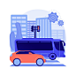 Surface transport abstract concept vector illustration. road transport, movement of goods people, road or rail, truck on highway, roundabout traffic, car driving fast, bus stop abstract metaphor. Free Vector
