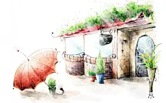 韩国浪漫风景插画桌面壁纸