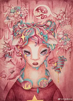 #作品集排版# #插画设计# 一直在作者心里住着一个粉粉的独角兽，虽然总是看不清脸，有些心情复杂。但还是少女心一片～by:Alice Lin ​​​​