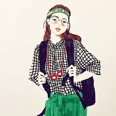 #飞乐鸟分享#怎样做一个Cool女孩？独立、优雅且自信，针管笔+水彩绘画出的各类女孩，充满个性。作者ins：novoduce ​​​​