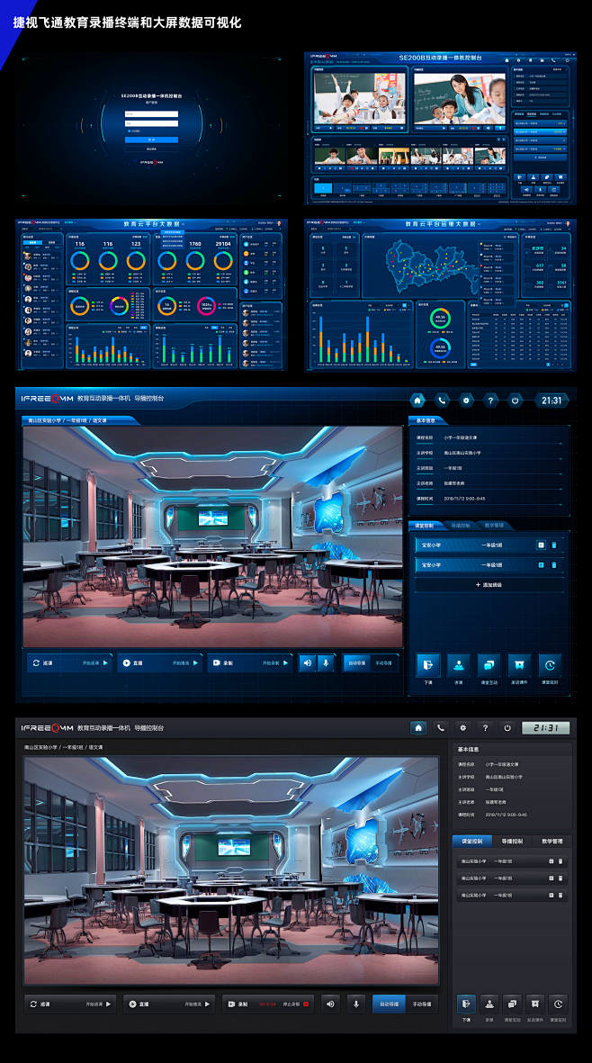 捷视飞通教育录播终端可视化大屏和后端管理...