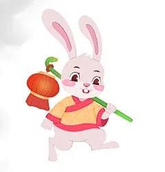 中秋兔子兔年扛灯笼动物系列动作表情包元素插画