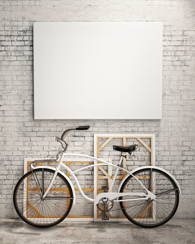 自行车与空白壁画图片素材