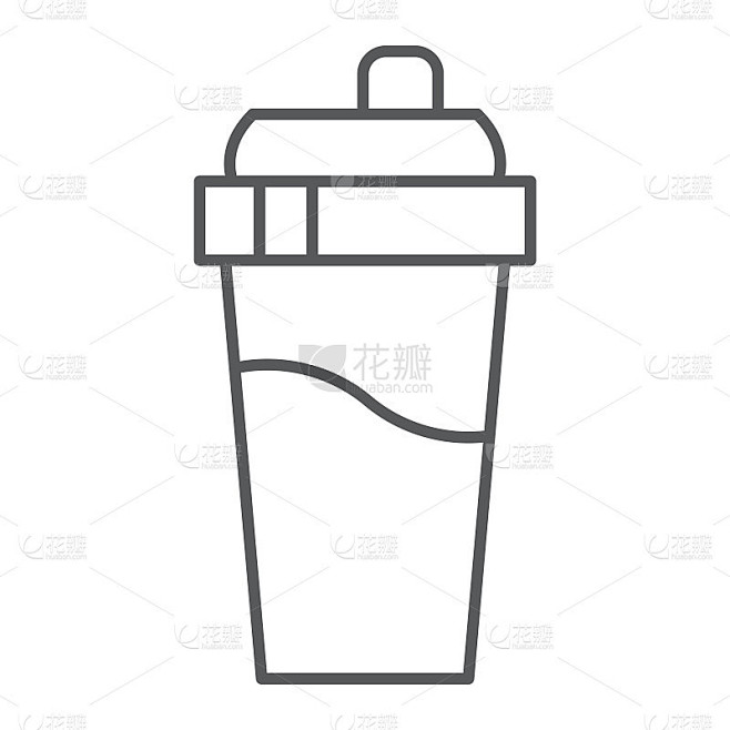 摇瓶机细线图标，饮料和容器，杯子标志，矢量图形，白色背景上的线性图案。