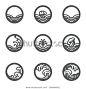 Water wave icon set. Design in round shape and good for use as orient ocean sea symbols or signage or traditional logo. For the product from water or freshness eco conceptual.