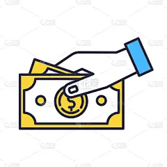 现金支付彩色图标。手里拿着美元钞票。资金周转。客户为产品付费。购物和零售。金融操作。贿赂和腐败。孤立