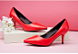 意尔康春季中跟女单鞋 红色高跟尖头浅口工作鞋时尚优雅通勤婚鞋-tmall.com天猫