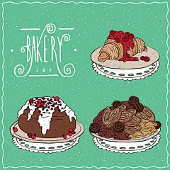 18号手绘插画甜品蛋糕华夫饼派寿司咖啡烹饪面包烘焙矢量设计素材-淘宝网