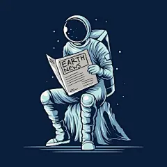 看报纸的宇航员太空人插画矢量图设计素材