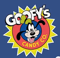 This may contain: the logo for goofy's candy co