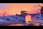 digital painting environment Environment design ILLUSTRATION  ipadpro Landscape Painting Procreate snow sunset winter