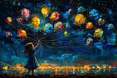 仰望六一儿童节小王子油画风插画