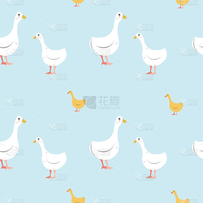 蓝色背景上鹅和鹅的无缝图案。极简打印，用...
