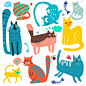 可爱的,四方连续纹样,背景,草图,绘画插图,卡通,计算机图标,猫,矢量,动物手