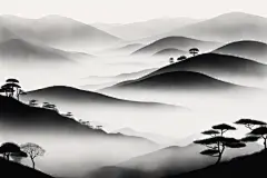 写意画中国风水墨山水画装饰插画