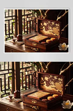 AI数字艺术中秋节送礼月饼礼盒图片
