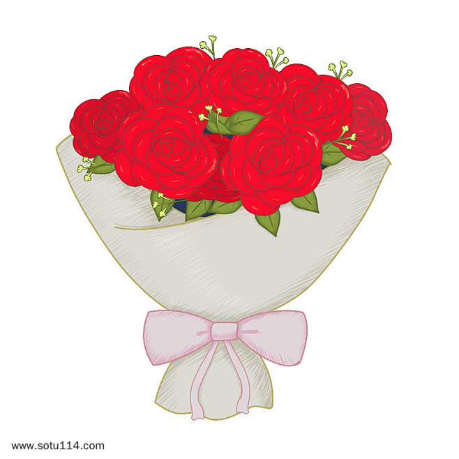 手绘红色玫瑰花束插画