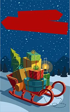 圣诞节海报背景图高清素材 卡通 圣诞 手绘 海报 礼物 童趣 雪夜 雪橇 平面广告 设计图片 免费下载