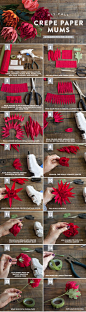 Crepe Paper Mums: How to Make Paper Flowers For Fall @LiaGriffith.com #diy #crafts #paperflowers #diytutorial #paperart: 