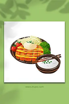 创意炸猪扒饭寿司日料美食时尚插画