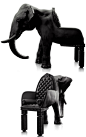 设计师用大象头代表至高无上的ganesha 神（也称象头神），它在印度是广为人知，备受崇敬的神明，可以去除灾祸和阻碍。

这个设计既是家具也是雕塑。椅子的整体形态是压缩泡沫制作的，内部用金属框架支撑。座椅表面包裹了一层细皮革，让所有细节都能表现出来。椅子没有大象那么重，但也有353磅。