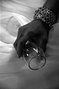 Black and White Wedding Detail Shot Wine Glass and Bracelet