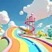 Game scene, cartoon wind, playground, rainbow track, blue sky and white clouds, C4D wind, HD, Rainbow Run, 16k