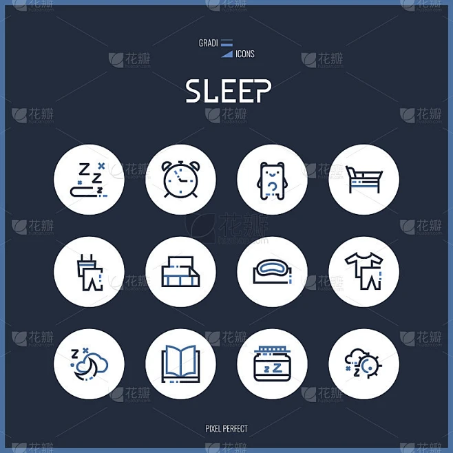 线条丰富多彩的图标集睡眠标志设计。素材-花瓣网