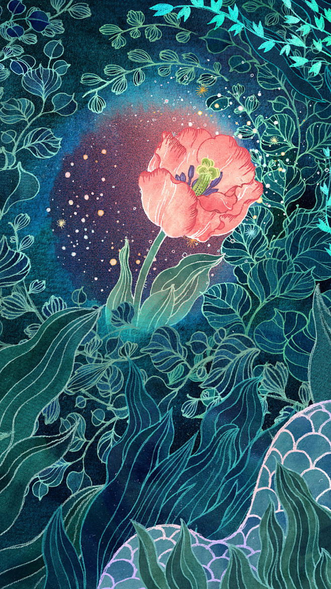 作品《寻·秘境》的故事局部二。园中植物环...