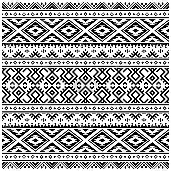 阿兹特克伊卡特民族图案向量的黑白颜色