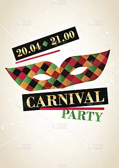 垂直光狂欢派对背景与颜色面具和文字。