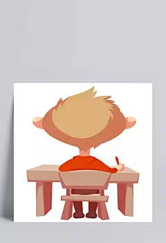 卡通小男孩认真听课背影|手绘,男孩,课桌,铅笔,椅子,学习的小男孩,人物,卡通