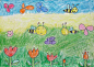 飞舞的小蜜蜂春天幼儿园蜡笔画图片-www.uzones.com