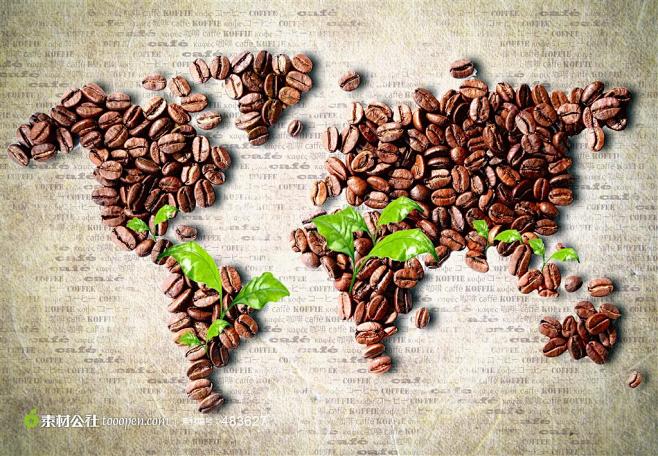 咖啡豆组成的地图高清图片@北坤人素材