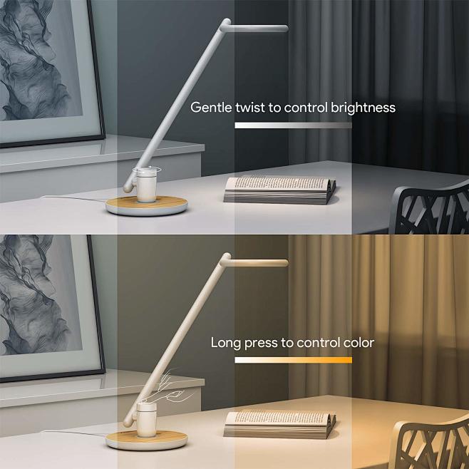 Amazon.com: 带 USB 充电端口的 LED 台灯，Gladle 眼睛照亮可调式台灯，适用于办公室卧室客厅宿舍，明亮阅读台灯，带木纹 ...