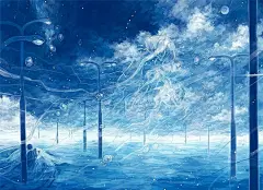 插画师悠里的一组作品，这样的蓝色简直美到心里了，无水印存图~Pid=59205 ​​​​ #插画艺术作品# #燃烧吧毕设# ​​​​