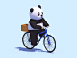 Panda on a bicycle bicycle bike panda 3d c4d animation illustration