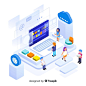 Free vector isometric infographic with charts and people
