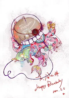 小丸子1989  的插画 八爪鱼钓鱼···