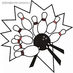 手绘白色保龄球瓶和黑色保龄球插画|黑色保龄球|卡通画|生活百科|矢量素材|手绘|体育用品|黑色名片|黑色画册|黑色手提袋|黑色名片模板