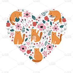 卡通有趣的猫心形。