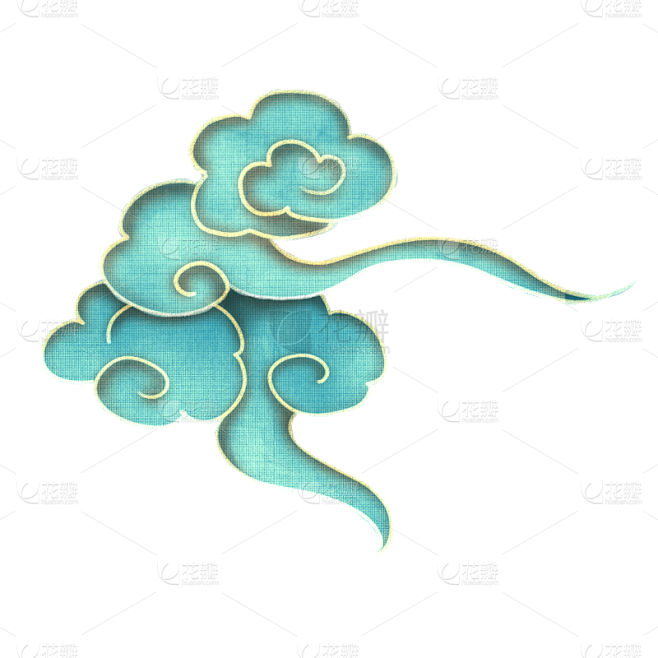 国潮风绿色祥云纹中国风装饰