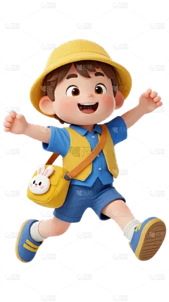 人物系列3D风小男孩背书包跑步元素