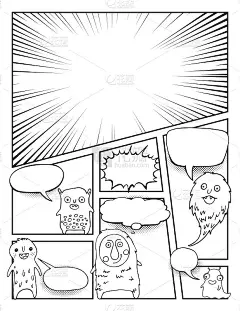 黑白漫画页模板与可爱的怪物